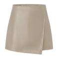 thumbnail image 3 of Women's Faux Leather Skorts High Waist Wrap Mini Skirt with Irregular Hem Trendy Street Office Wear Beige S, 3 of 8
