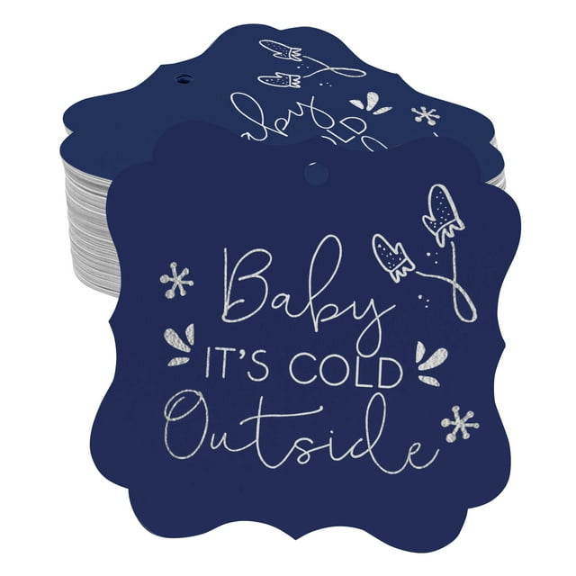 Inkdotpot Pack Of 50 Baby It's Cold Outside Baby Shower Paper Tags DIY Craft Bracket Shape Real Silver Foil Hang Tags