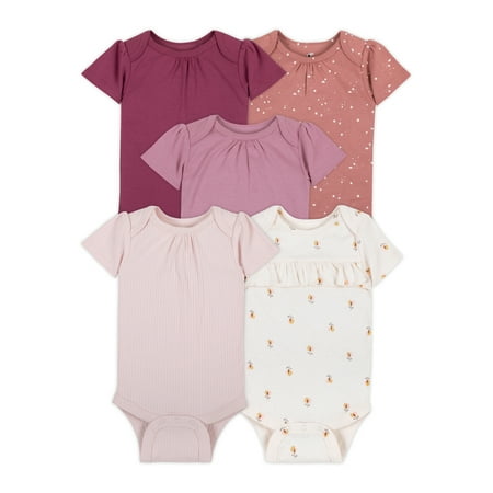 

Little Star Organic Baby Girl 5Pk Short Sleeve Bodysuit Size Newborn - 24M