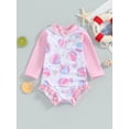 thumbnail image 3 of Aojekbee Baby Girl's Long Sleeve Swimsuit Round Neck Half Zipper Seashell Print Rash Guard Swimsuit Infant Toddler Bathing Suit, 3 of 10