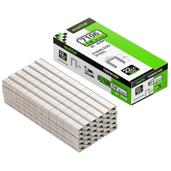 MEITE 22GA 71 Type 304 Stainless Steel Staples, 3/8" Crown 1/4" Length for Upholstery 10,020 Pcs/Box(1 Box)