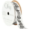 Offray Ribbon, White 7/8 inch Musical Notes Satin Ribbon, 9 feet