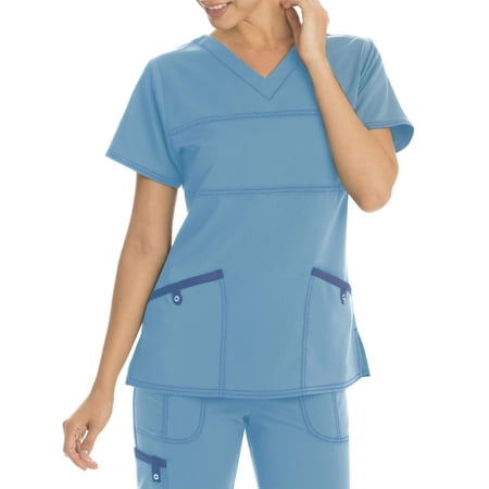 Nursing Uniform Jacket - Scrubstar Women's Stretch Twill Color Accent V-Neck Scrub Top