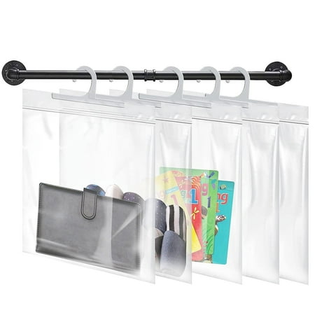 25pcs Large Clear Hanging Storage Bags with Hooks - Wall-Mounted Durable Crystal-Clear Plastic Containers for Classroom Library Pharmacy and Home Organization
