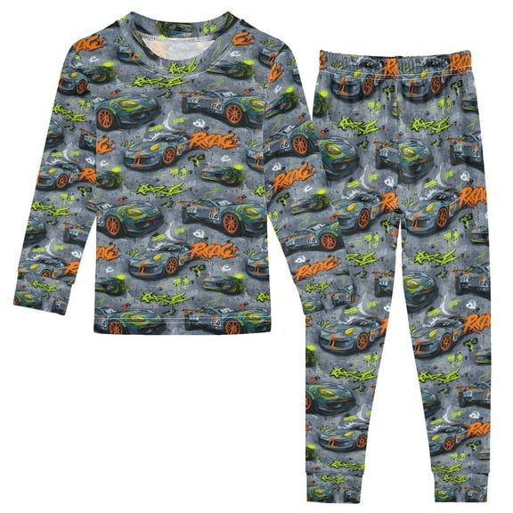 joogoo Car Racing Cartoon 2 Piece Long Sleeve Tee and Pants Cotton Pajama Set 5Y