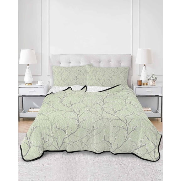 Quilts Full Size, Sage Green Branches Soft Comforter Bedding Set for Bed, Vintage Art Farmhouse Lightweight Quilted Bedspread with Pillow Cover(2 Pieces) for All Season, 78x90 Inch