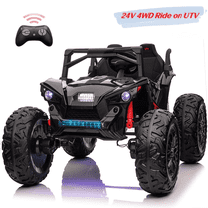 EastVita 24V Ride on Car with ,Extra Large 2 Seat 20.5" Wide Ride on Toys UTV, 4WD Power EVA Wheels Vehicle Metal Suspension,LED Lights,Mp3 ,Horn,Black