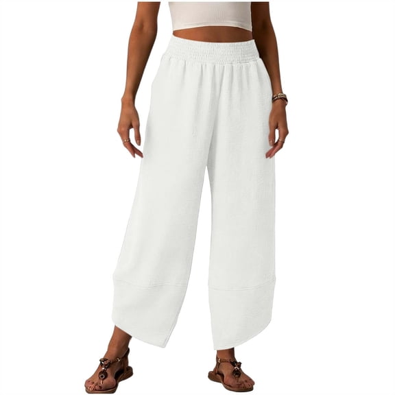 Oplxuo Womens Baggy Wide Leg Pants Summer High Waisted Palazzo Pants Beach Vacation 2026 Casual Trousers with Pockets