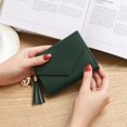 thumbnail image 2 of Cartera corta sencilla para mujer, monedero con borlas, para tarjetas Verde oscuro, 2 of 9