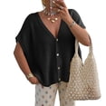 thumbnail image 1 of OIOLOYJM Womens Spring Oversized Cardigans Batwing Short Sleeve Button V Neck Sweater Tops Casual Fashion Knit Lightweight Clothes Black S, 1 of 4