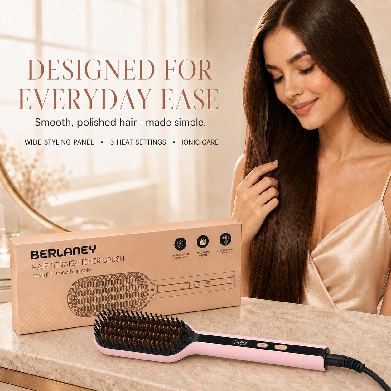 Berlaney Ionic Hair Straightener Brush Flat Iron Pink photo 7