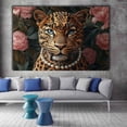 thumbnail image 2 of Mudket Framed Leopard with Pearl Necklace and Flowers Canvas Wall Art, Elegant Leopard Print Wall Decor, Vintage Animal Wall Art Ready to Hang - 12"L x 8"W, 2 of 10