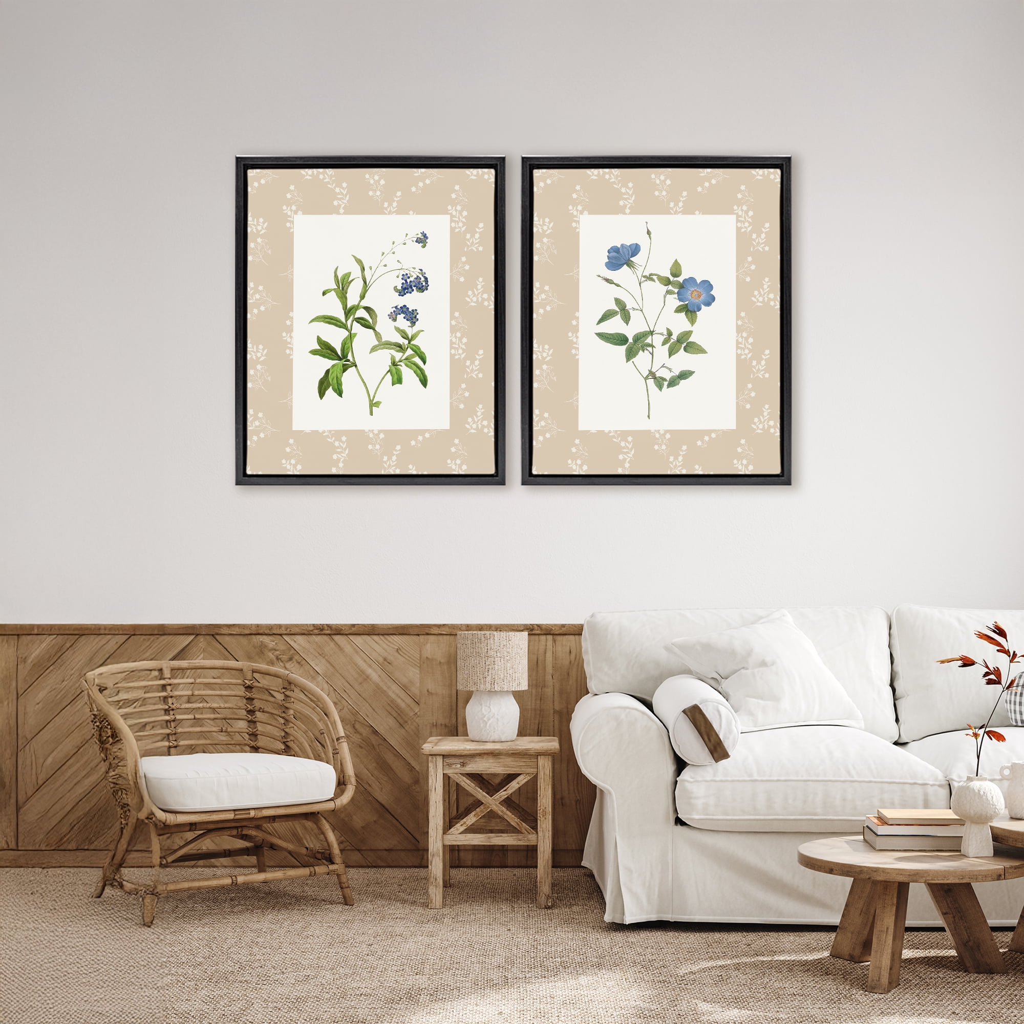 Stupell Industries Herbs on Beige Botanicals 2 Piece Black Framed Floater Canvas Set, design by Val Rhodes