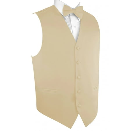 Italian Design, Men's Formal Tuxedo Vest, Bow-Tie & Hankie Set for Prom, Wedding, Cruise in Champagne - (Best Cheap Pink Champagne)