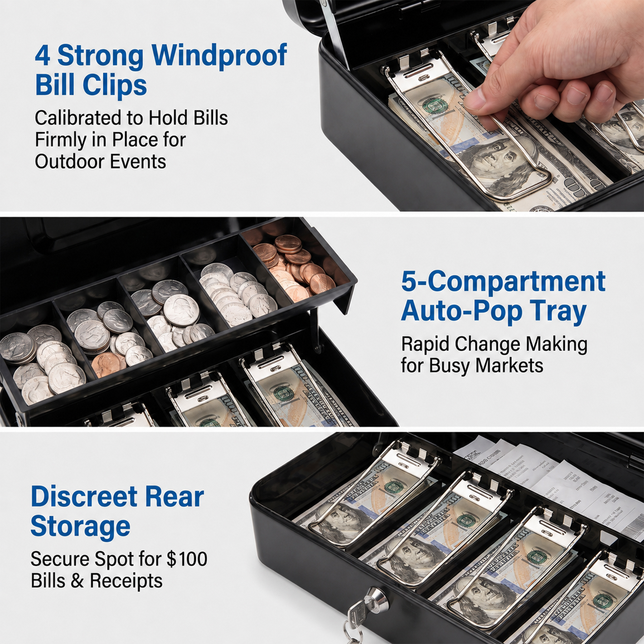 Alylo Large Metal Cash Box with Key Lock photo 2