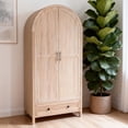 thumbnail image 6 of Ktaxon Arched Wardrobe Closet Armoire with Hanging Rod, Modern Drawer & Shelf – Elegant Oak Finish Closet with Wood Handles, Farmhouse to Mid-Century Style, 6 of 6