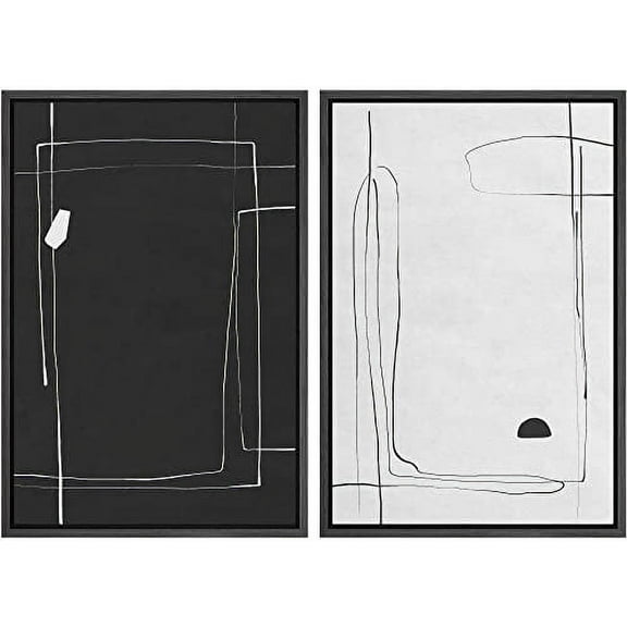 IDEA4WALL Framed Canvas Print Wall Art Black and White Line Art Polygon Collage Abstract Shapes Modern Boho Relax/Calm Chic for Living Room, Bedroom, Office - 24"x36"x2 Black