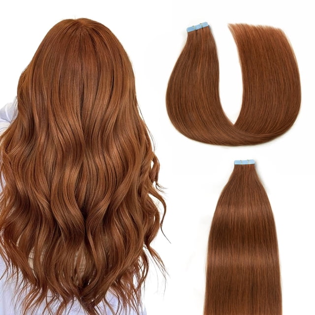 Extensiones de pelo con cinta adhesiva AGMITY Dark Auburn, 60 cm, 20 unidades, 50 g