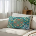 thumbnail image 3 of Green Boho Throw Pillow Cover, Pillowcase Protectors with Zipper, Breathable Decorative Lumbar Pillow Case Cover, Shabby Vintage Ethnic Abstract Floral Art Pillow Shams for Couch Sofa 16x24Inch, 3 of 8