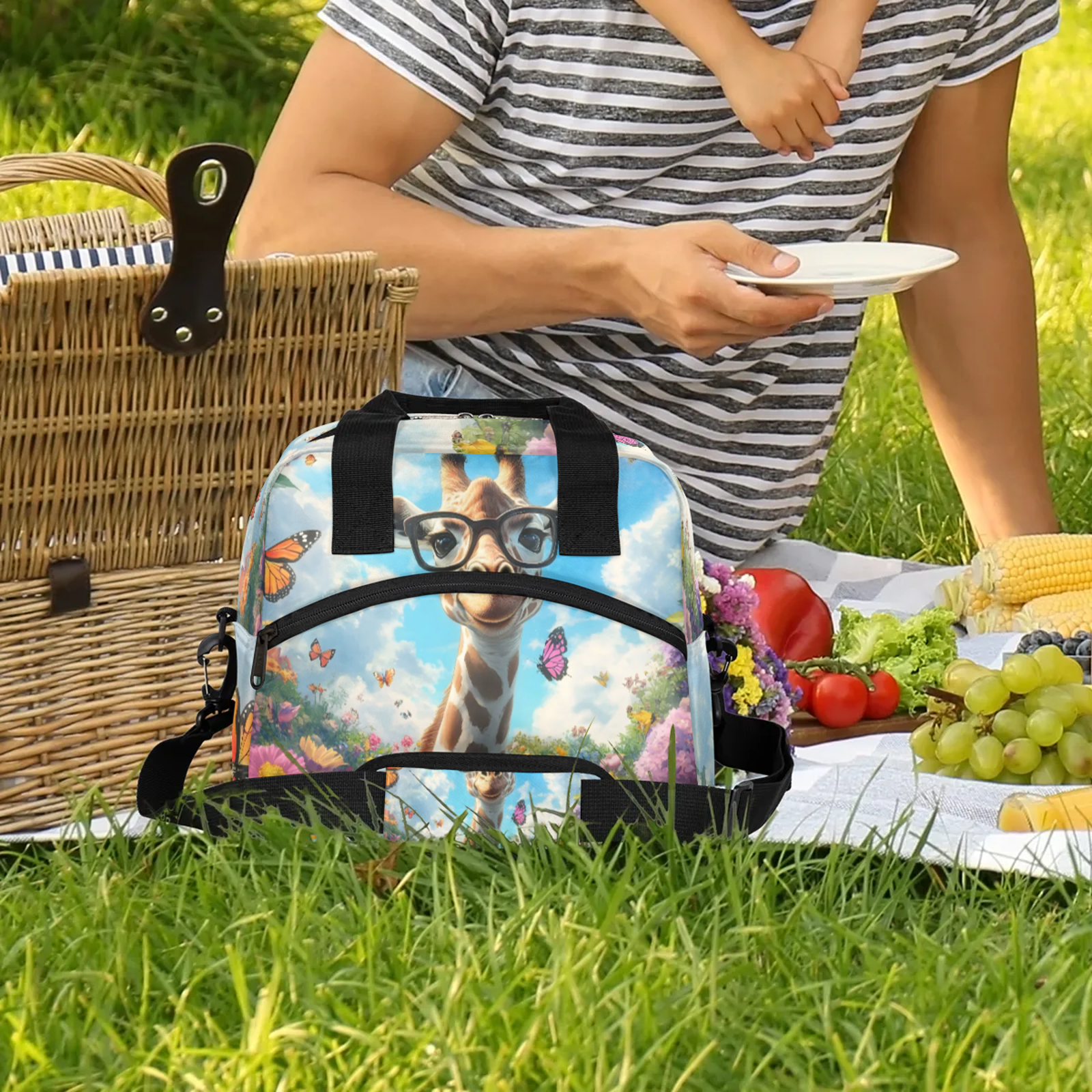 Herdesigns Giraffe Lunch Bag for Men Women Adults Cute Insulated Lunch Box Leakproof Cooler Tote Bag Organizer with Adjustable Shoulder Strap