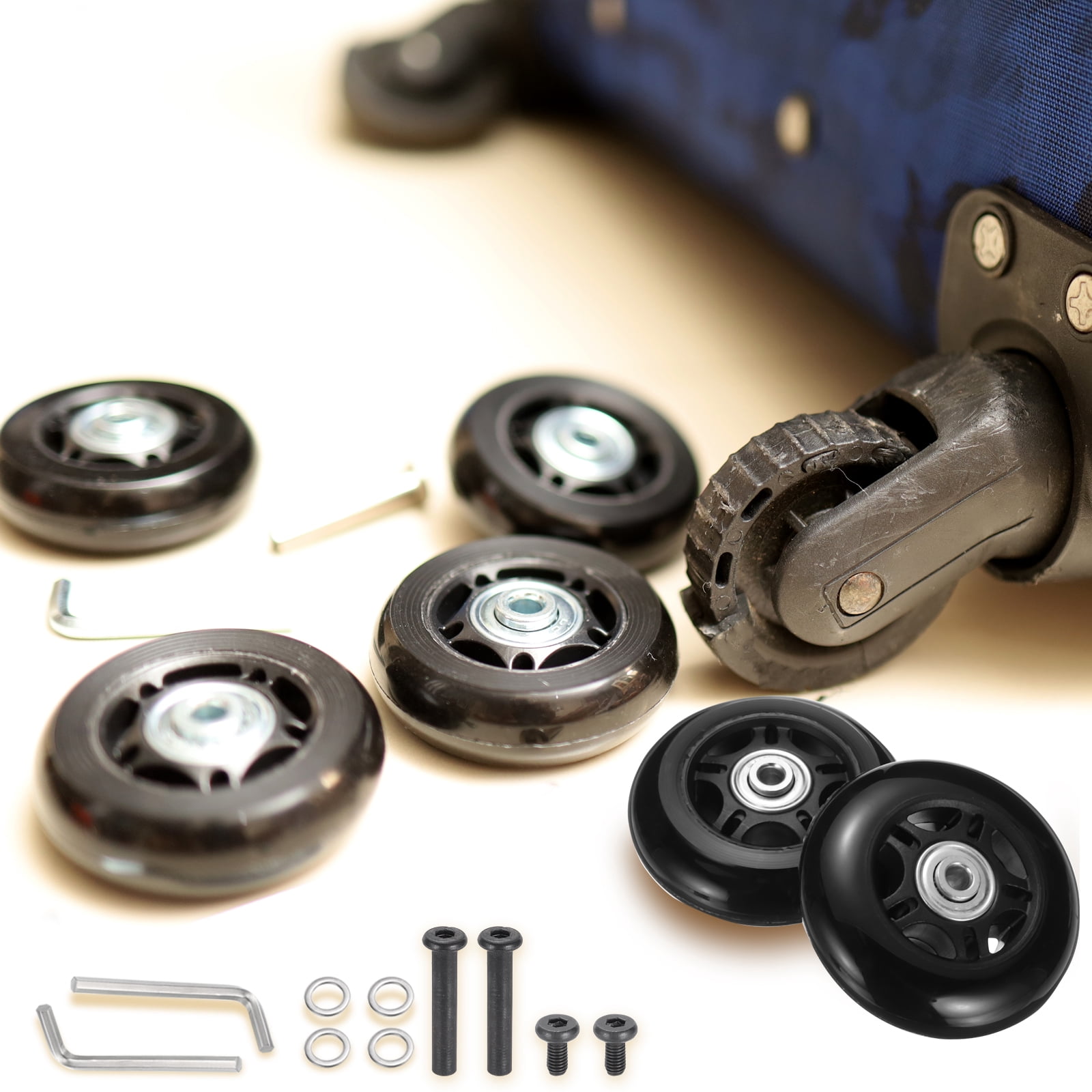 Uxcell Set of 2 Luggage Wheels Replacement 78 x 24 mm/3.1" x 0.9" Rubber Swivel Caster Bearing Wheels Repair Kits