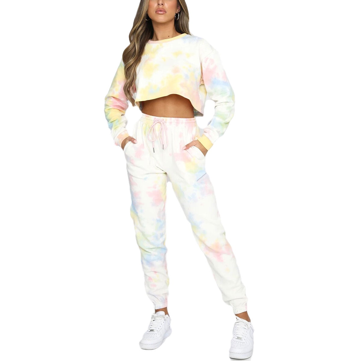 Aibrou Womens Cotton Pullover Sweatsuit Sweatpants Long Sleeve 2 Pcs Lounge Jogger Set S-XXL