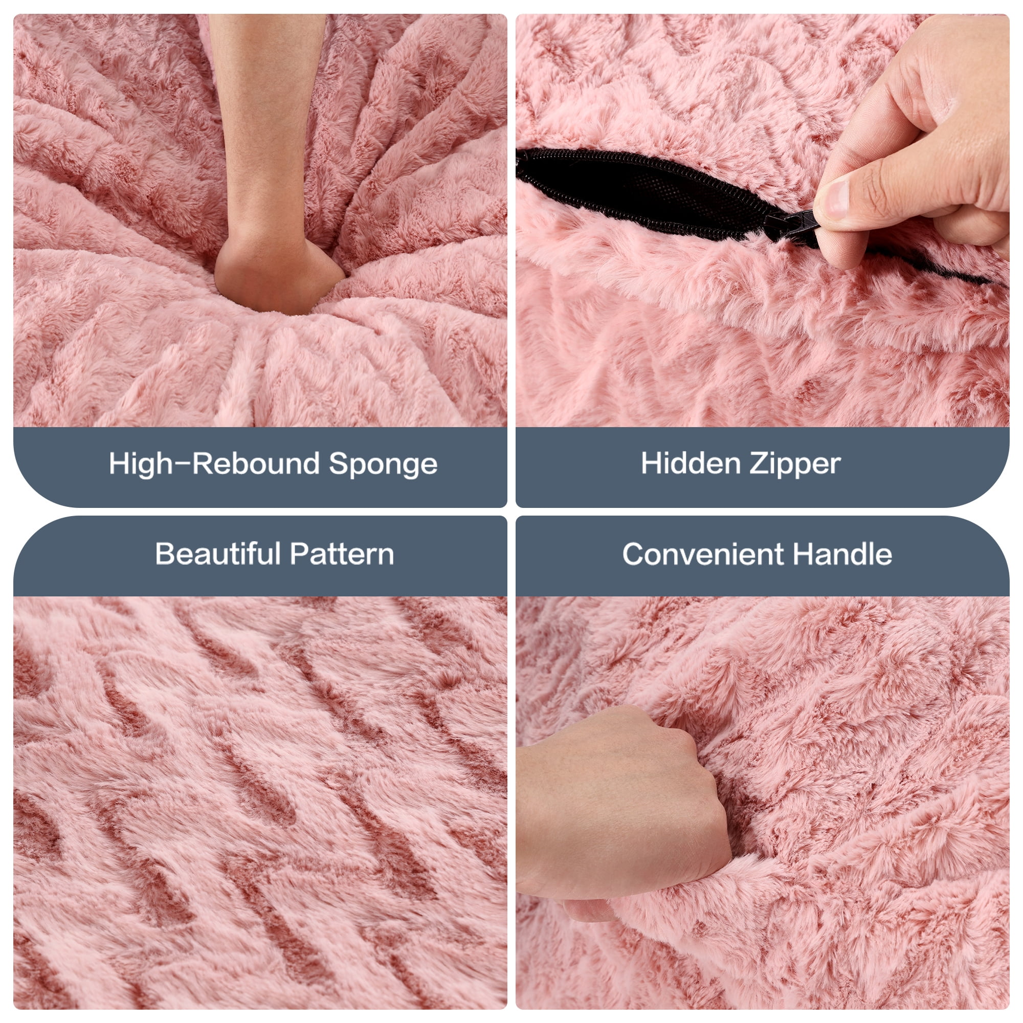 Hobestluk 3ft Bean Bag Chairs for Adults Large Beanbag Chair with Chevron Plush Fur Cover Big Bean Bag Chair for Living Room Bedroom Dorm Office - Pink (36” x 36” x 22”)