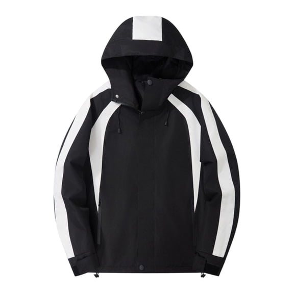 Iyufng Mens Color Block Hooded Windbreaker Adjustable Drawstring Snap Button Water Resistant Outdoor Hiking Jacket