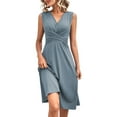 thumbnail image 2 of ITSAME Women's Smocked Midi Dress, V Neck Sleeveless Solid Color Elegant Formal Holiday Dresses Gray S, 2 of 9