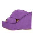 thumbnail image 2 of YDN Women Chic Peep Toe Wedge High Heel Sandals Slip On Double Wide Strap Backless Platform Mules Walking Dress Shoes Size 15 Purple, 2 of 4