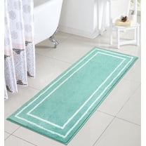 Bathroom Rug Runner, Fluffy Comfy Microfiber Bath Mat for Tub, Non Skid Washable Absorbent Bath Rug Runner, Modern Geometric Mint Green Shower Mat for Bathroom Tub Shower, 18x47 inch