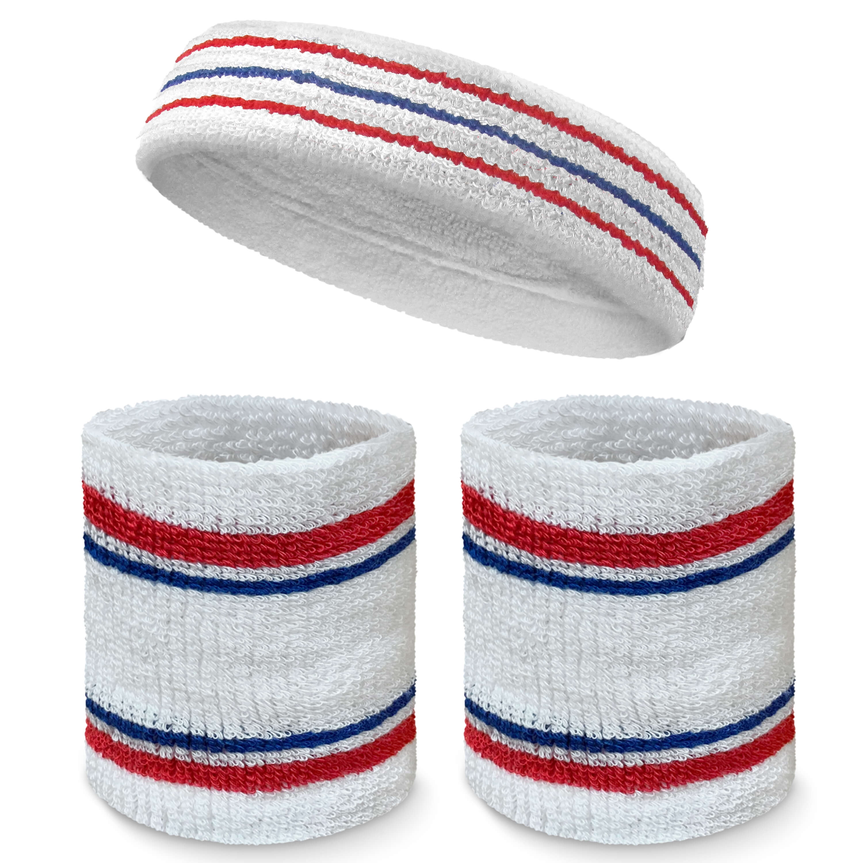 Couver Sky Blue White Red Striped Headband Wristband Set 