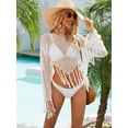 thumbnail image 5 of Alove Woman Solid Cutout Cover up Bikini Hook Flower Beach Smock Skirt Long Sleeve Tassels, 5 of 6