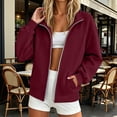 thumbnail image 2 of Women's Raglan Sleeve Zip up Sweatshirt Jacket Stand Collar No Hood Casual Long Sleeve Outerwear with Pockets S-2XL Wine, 2 of 8