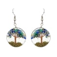 thumbnail image 1 of Tree of Life Crushed Chip Stone Inlay Copper Wire Round Clear Acrylic Dangle Earrings - Womens Fashion Handmade Jewelry Boho Accessories, 1 of 1