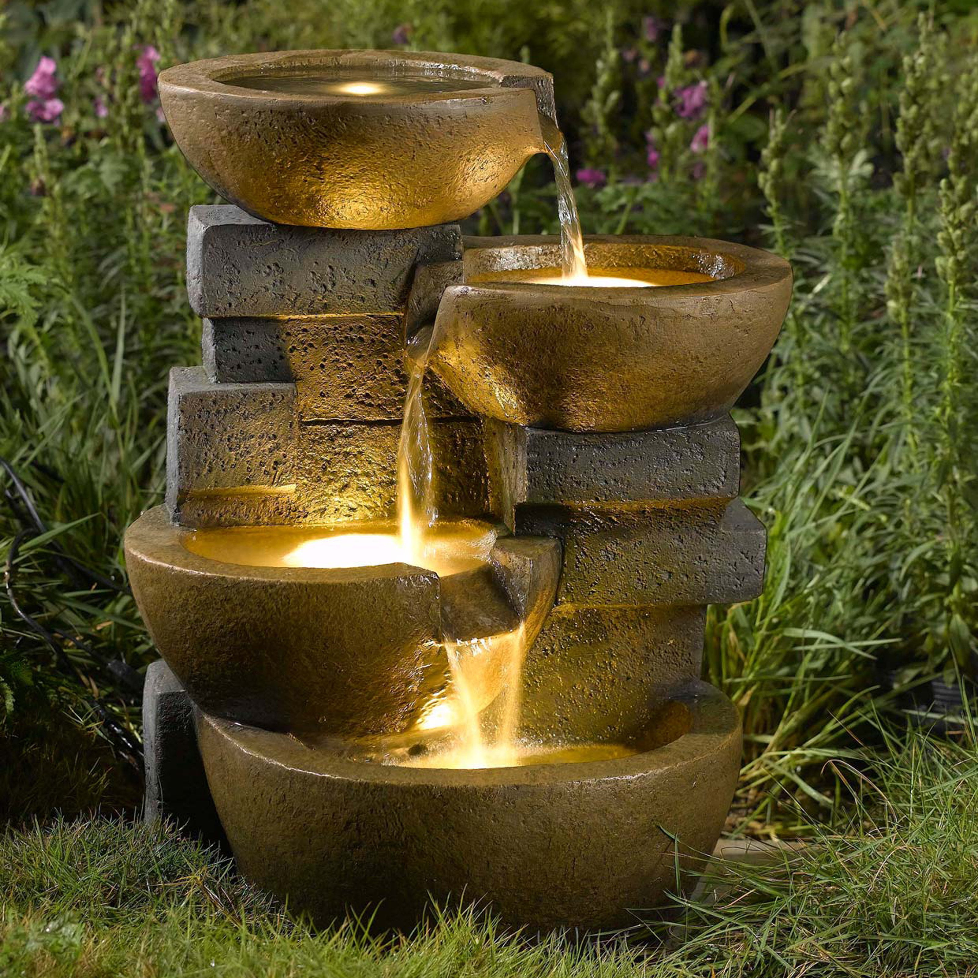 Fountain Pot Waterfall Cascade LED Electric Red Garden Vase Jar Indoor Outdoor 