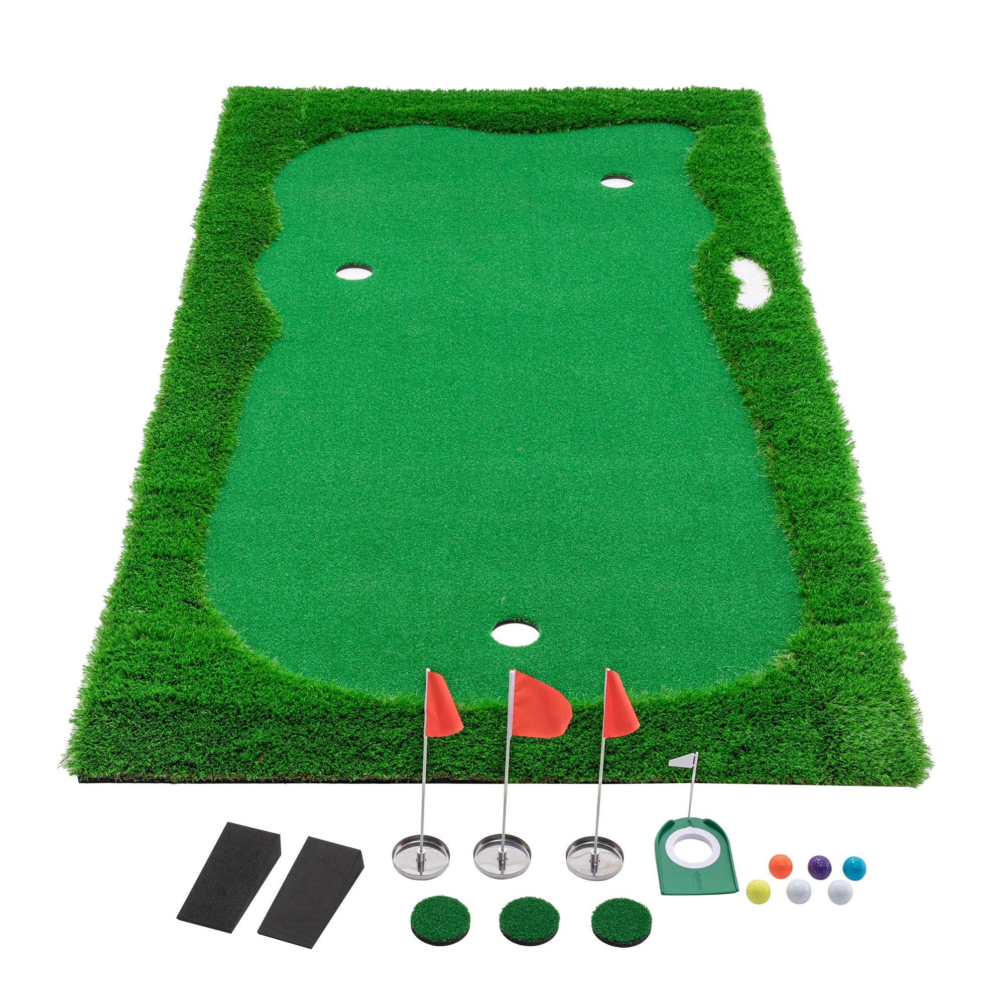EUROCO 10x5FT Golf Putting Green, Indoor/Outdoor Golf Training Mat, Professional Golfing Practice with 3 Holes, 3 Flags and Cup