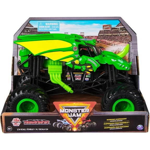 Monster Jam, Bakugan Dragonoid Monster Truck - Green, 1:24 Scale Die-Cast Vehicle-Chrome Rims and BKT Tread Tire for Playsets, Gift for Collectors & Kids Ages 3 