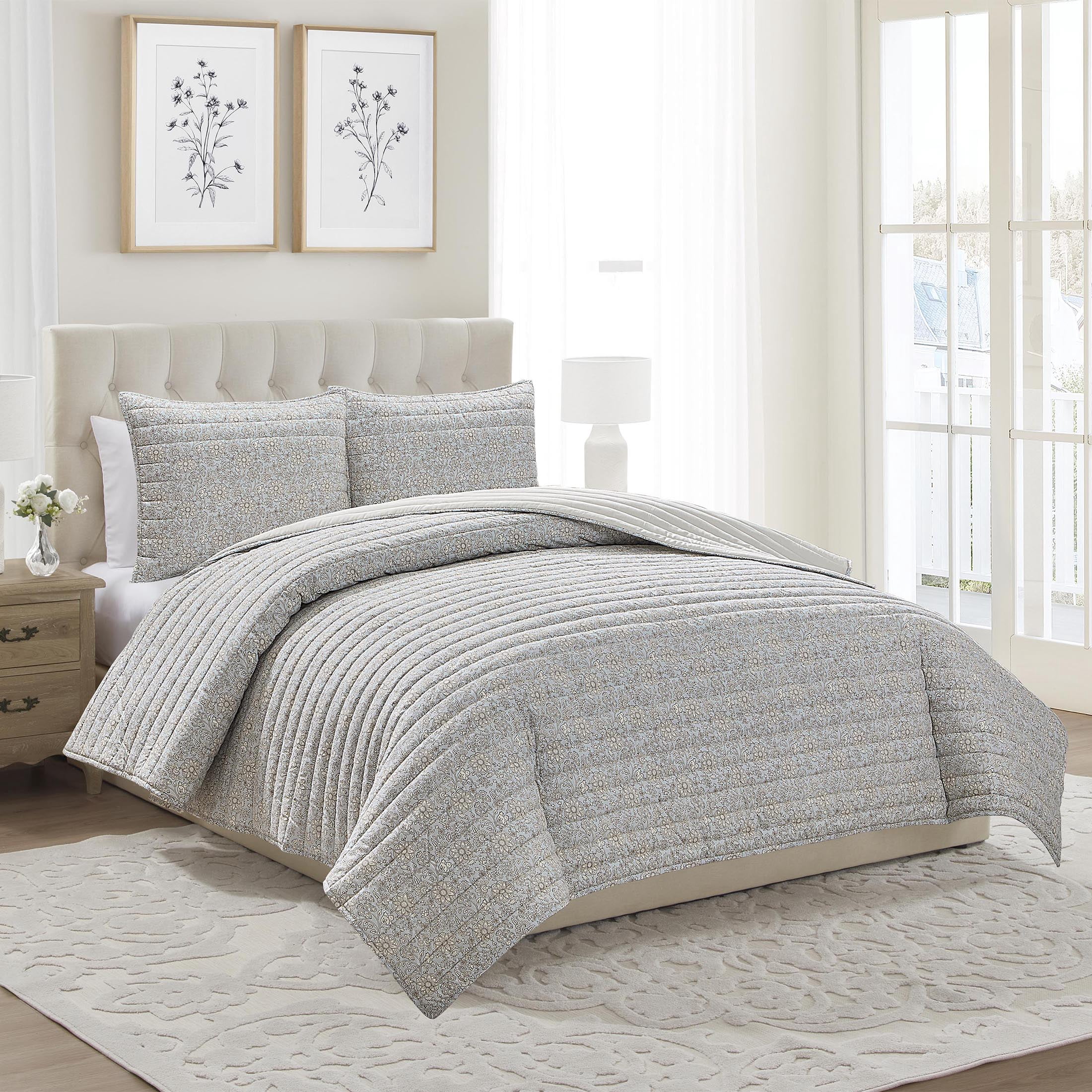 My Texas House Floral Pick Stitch 2-Piece Blue Adult Quilt Set, Twin/Twin XL