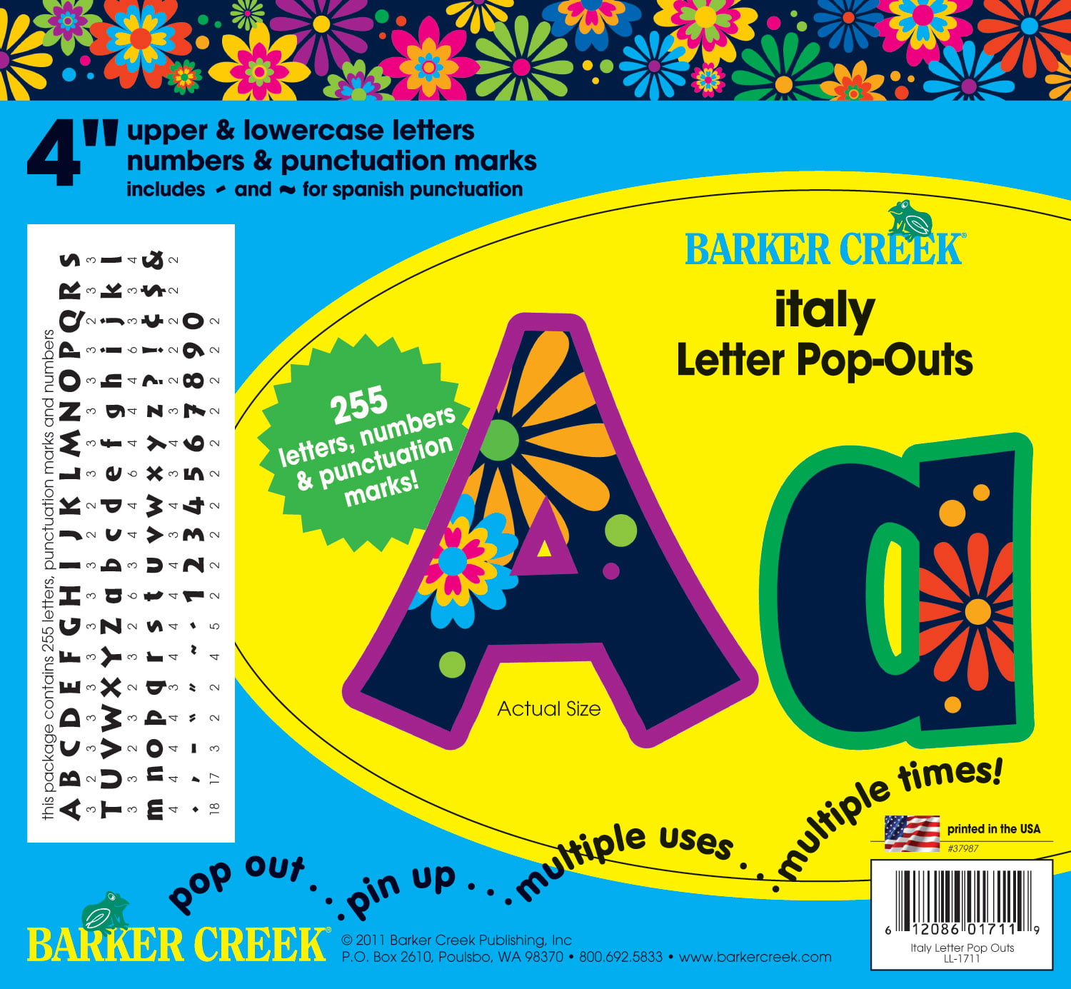 Italy BCP-3503 Barker Creek 2 & 4 Poster Letters & Bulletin Board Letter Pop-Out Set