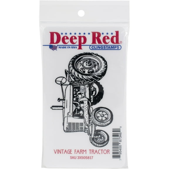 Deep Red Stamps Vintage Farm Tractor