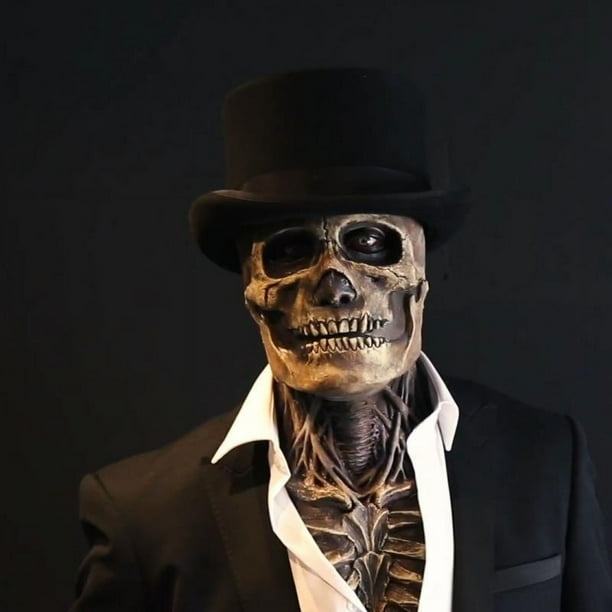 Xihbxyly Casco con Máscara de Calavera, Diseño de Cabeza Completa con Boca Móvil, Accesorio de Cosplay para Fiestas, Disfraz de Halloween Steampunk, Divertido para Carnaval, Tamaño Ajustable, Diseño