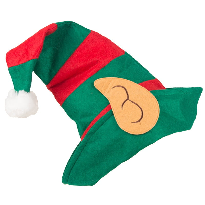 Non-Woven Christmas Elf Hat Red And Green Striped With White Pom Pom ...