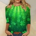 thumbnail image 6 of Yteetum 3/4 Length Sleeve Womens Tops Oversized Crewneck St Patricks Day Shamrocks Graphic Print T Shirt Womens Casual Plus Size Round Neck Loose Irish Festivities Three Quarter Sleeve Shirt, 6 of 6