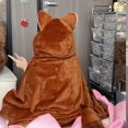 thumbnail image 5 of Women Cute Animal Hooded Throw Poncho Blanket, Soft Fuzzy Plush Button‑Front Wearable Cape Shawl with Apple Pockets Fall Winter Outfits for Women(Brown,One Size), 5 of 7