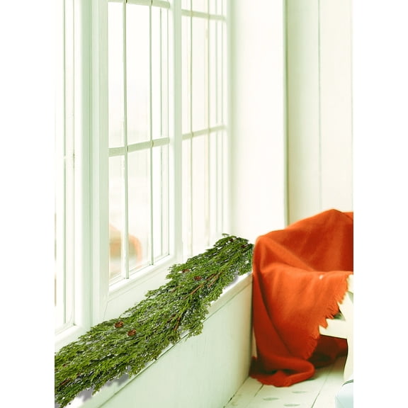 Serene Spaces Living Artificial Cypress Garland with Mini Pine Cones, Holiday Decor, 70" Long