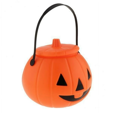 2x Halloween Pumpkin Bucket Candy Holder Jar with Handle Trick Or Treat Supply