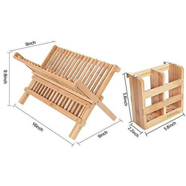 Wooden 2 Tier Folding Dish Drying Rack - Collapsible Dish Drainer