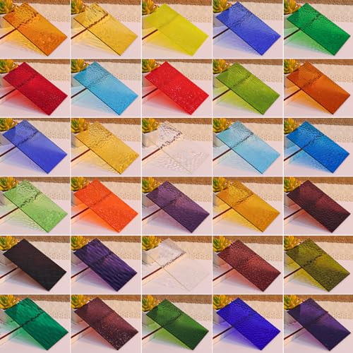 30 Sheets Transparent Stained Glass Sheets 4 x 6in, Stained Glass Supplies for Mosaic Tiles Crafts Cathedral Window Suncatchers & DIY Home Decor$$