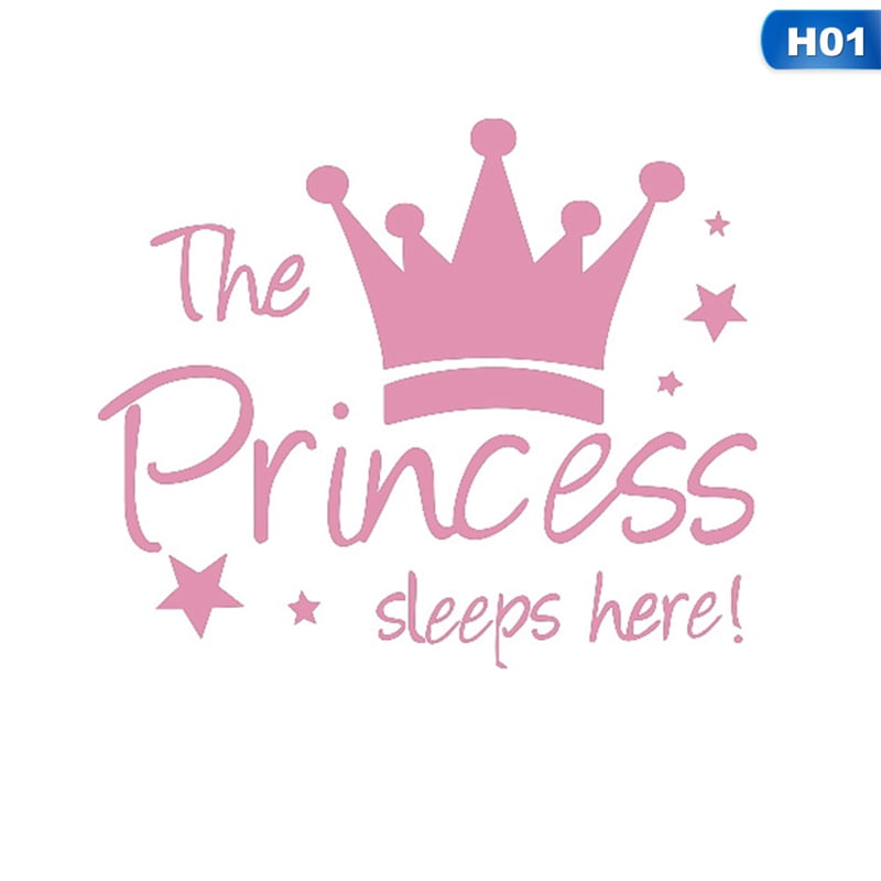 Peel and Stick Removable Little Princess Room Decoration Wall Print Stickers Pictures Mural for Girls Kids Bedroom. The Princess Sleep Here with Crown Wall Decal Wall Sticker
